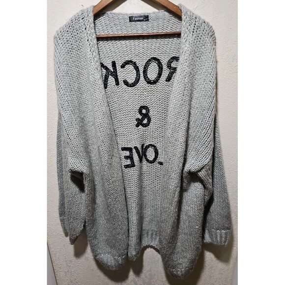 Fashion ROCK AND LOVE Sweater Gray Oversized Slouchy Cardigan XL Knit - Picture 2 of 3
